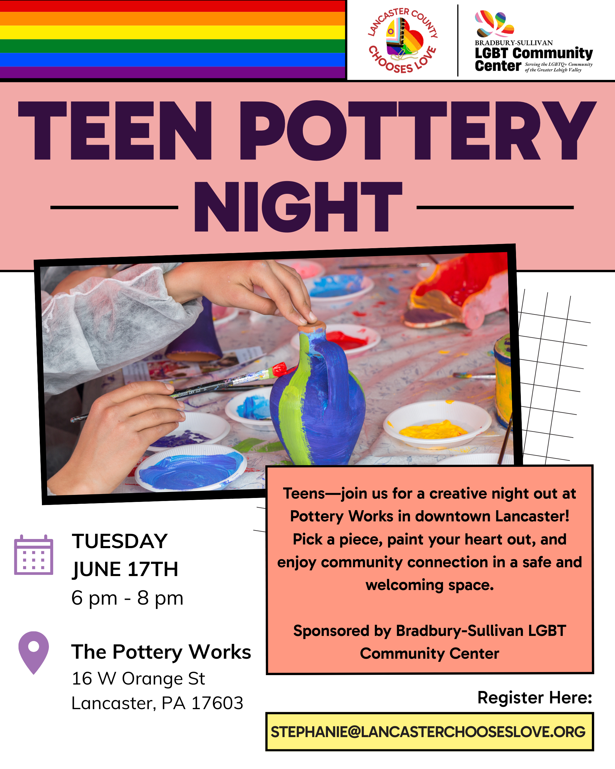 Teen pottery night poster